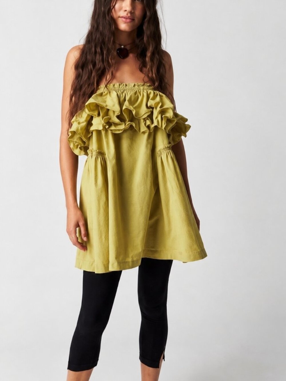 Free People Have A Thing For You Mini Dress Olive Green Ruffle Off Shoulder M NW